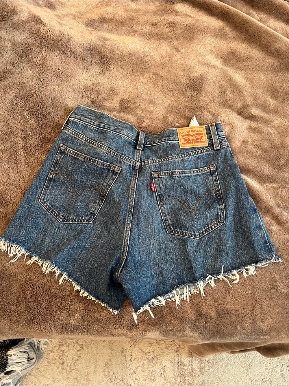 Levi's Denim Frayed Hem High-Rise Jean Shorts - Blue